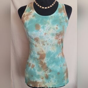 Tie-Dye Tank Top with Rhinestone Design